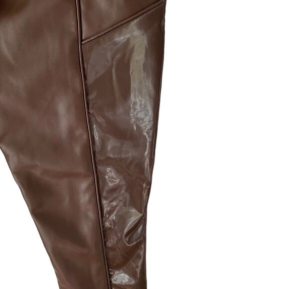Maniere De Voir Vegan Faux Leather Brown Ribbed Patent Leggings Moto NWT size 12 - Picture 13 of 15